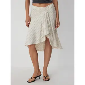 Cider Linen-blend Low Rise Draped Asymmetrical Midi Skirt