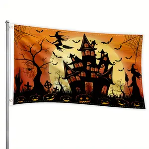Halloween Flag - Spooky Banner with Haunted House, Witches, Bats & Pumpkins, 2*3ft & 3*5ft, for Yard, Party & Outdoor Decor