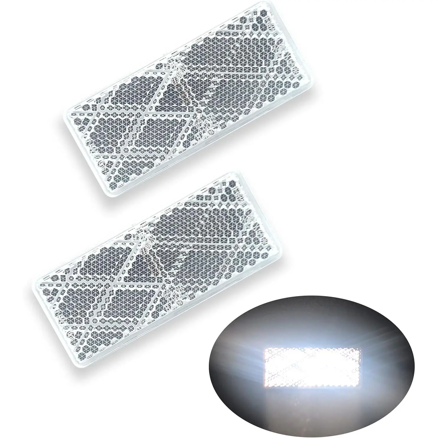 Stick-On Synthetic Safety Reflector, E-Mark DOT 4A CCC Certified, 2-Count Hexagonal High-Illumination Reflector for Driveways, Mailboxes (Clear)