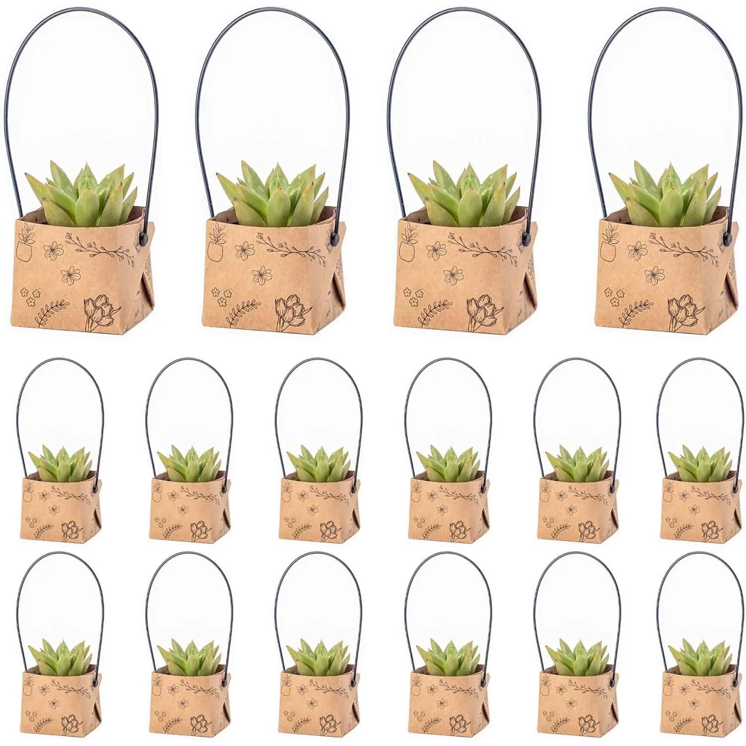 40 count Succulent Wrap Bags (fits 2 inch pots), Mini  Succulent Favour Box Basket with Handle for Wedding,  Shower, Succulent Party Favours for Guests