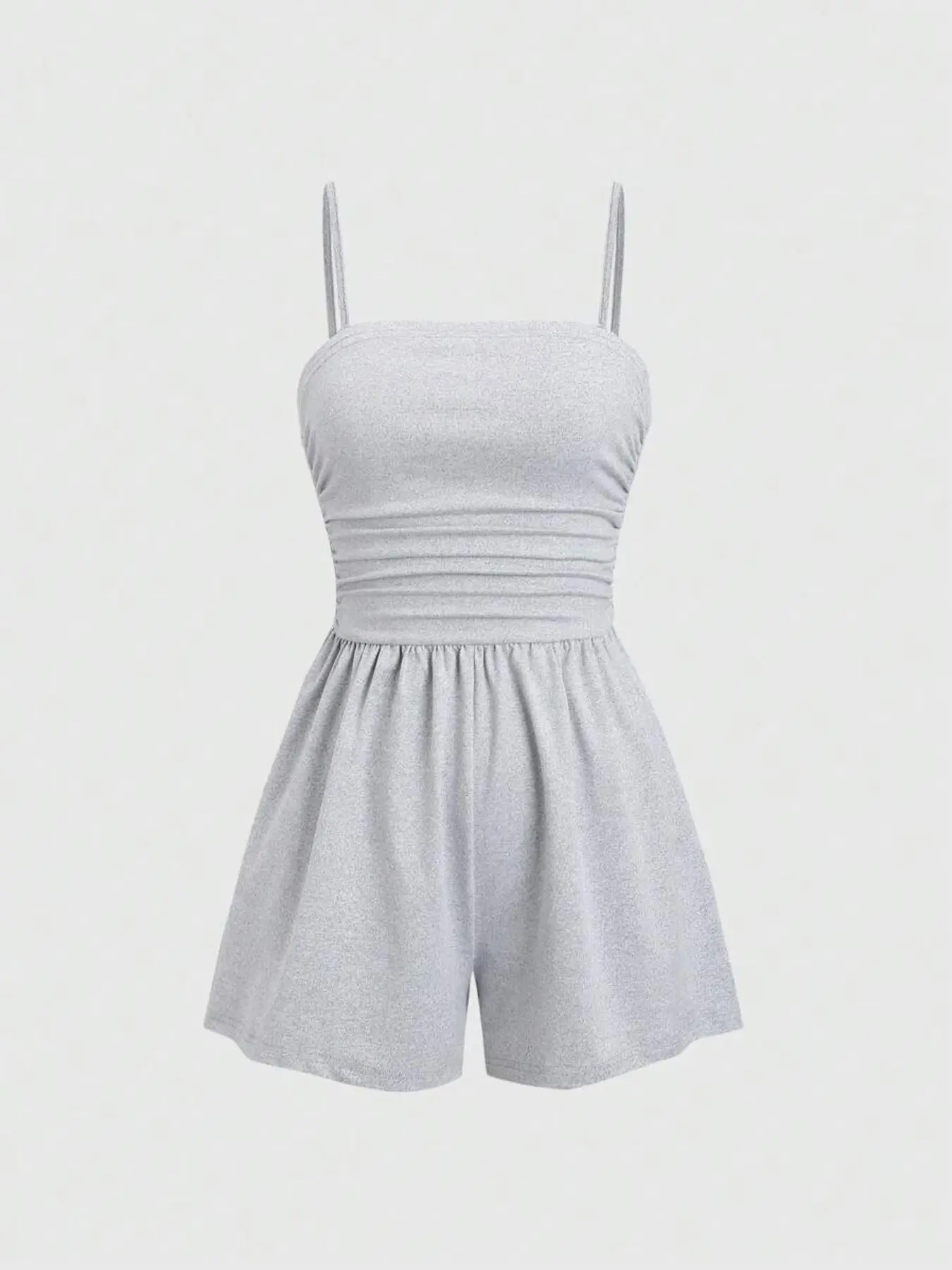 Women's Sleeveless Solid Romper, Summer Casual Fashion Ruched Bodycon Short Strap Romper, Ideal for Vacation and Party, Daily Wear, Bodycon Jumpsuit