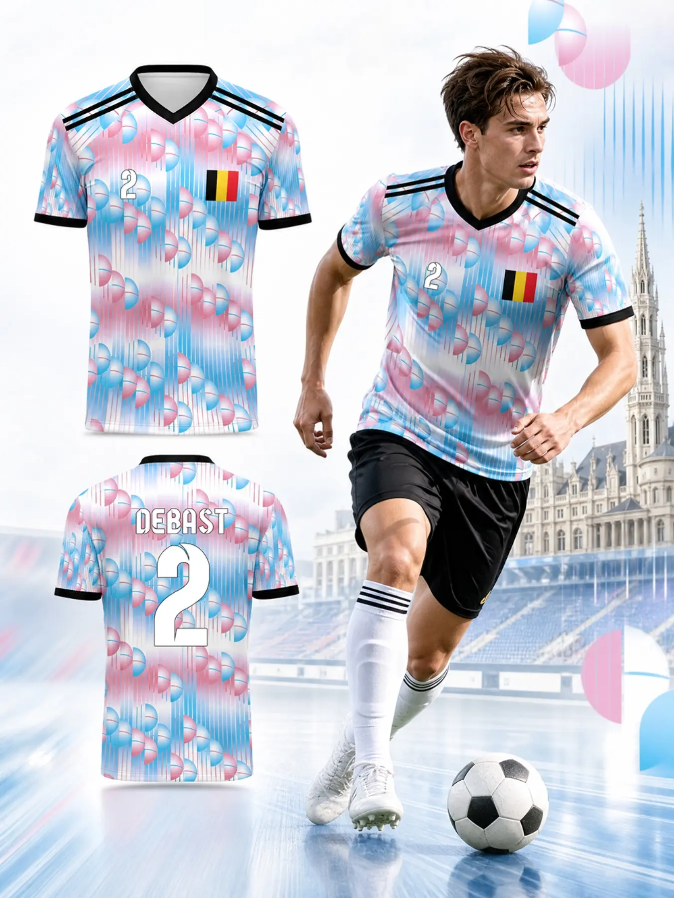 2026 Retro Belgium Soccer Jersey, Blue Ball Print, Quick-Dry Sportswear, Gym and Running, High Performance, Men's Athletic Clothing