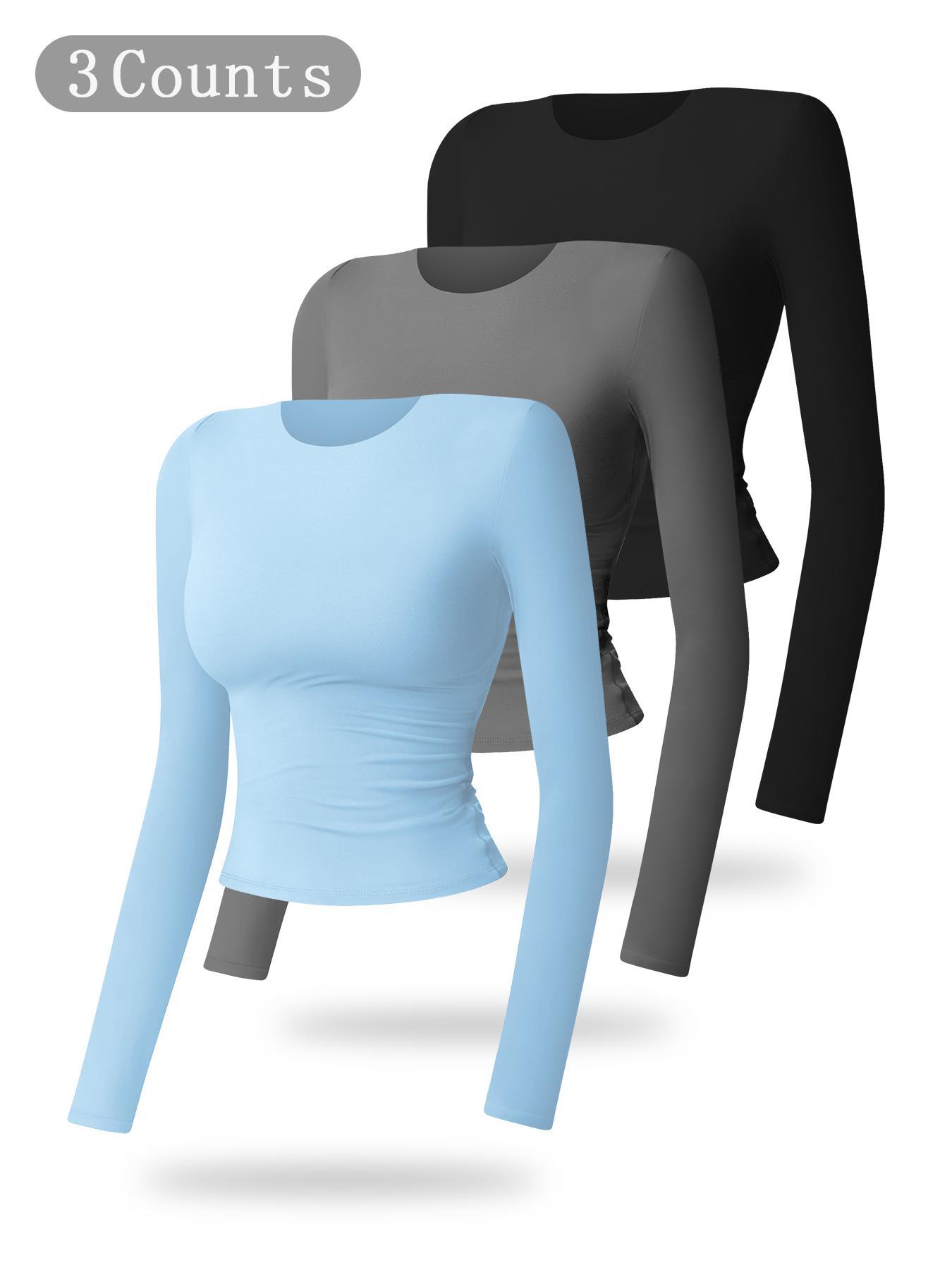 Women's Solid Long Sleeve Sports Tee, Casual Comfy Breathable T-shirt, Athletic Yoga Tops for Yoga Gym Workout Running, Ladies Sportswear for Spring & Fall