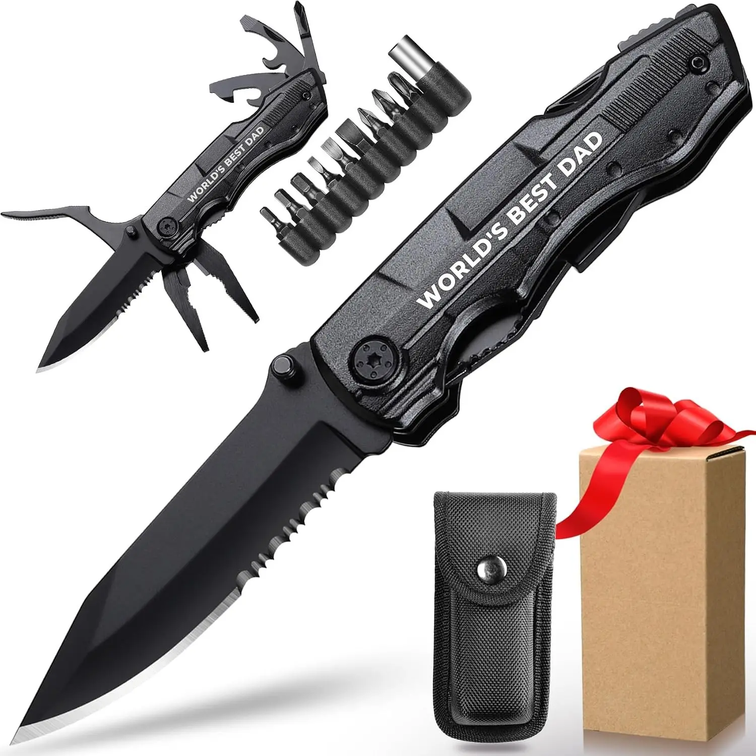 Best Dad Gifts WORLD'S BEST DAD Multitool Knife Ideal Fathers Day Birthday Gift from Daughter Son for Camping Fishing Hiking