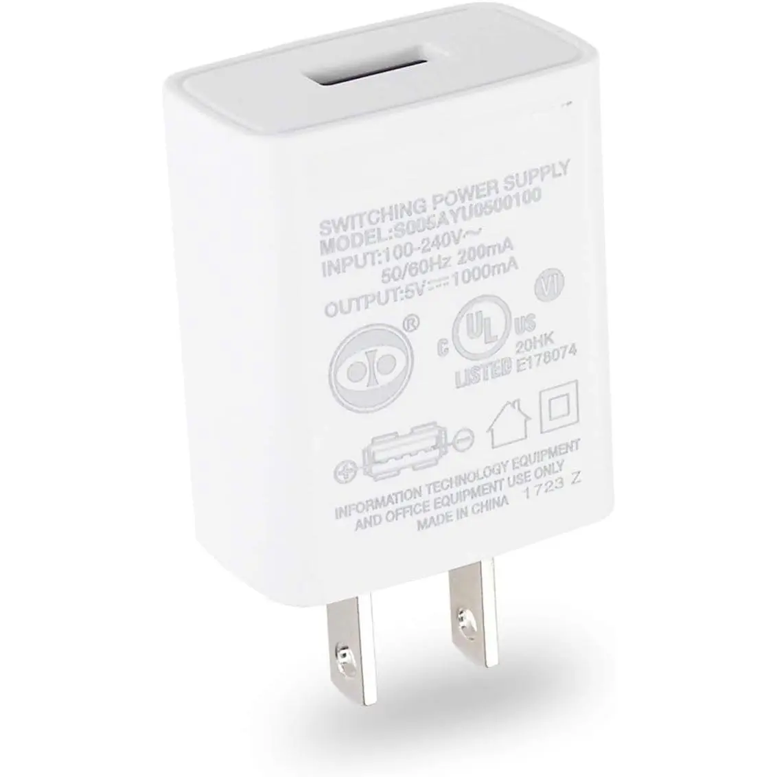 UL Certified USB Wall Charger 5V1A Plug in-Door Power AC Adapter Travel Office  Use - 1 Pack White