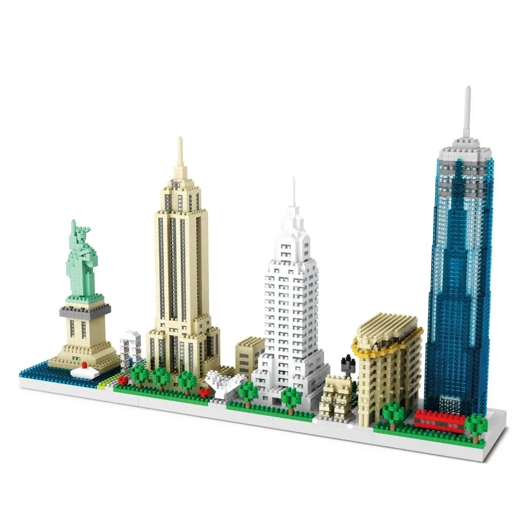 New York Skyline Building Set, Detailed Facade Textures, Glass Curtain Wall Effect, Durable Assembly, Global Cityscape Model Kit