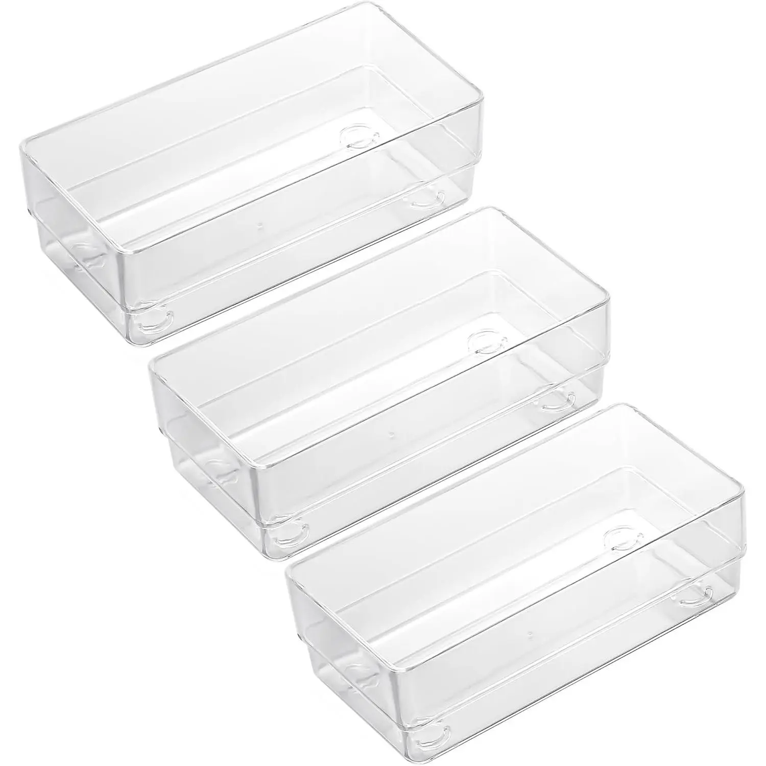 Clear Drawer Organizers, 6'' x 3'' x 2'', Set of 3, Drawer Organizer Trays for Desk, Plastic Storage Bins for Bathroom, Makeup, Utensils, Stackable