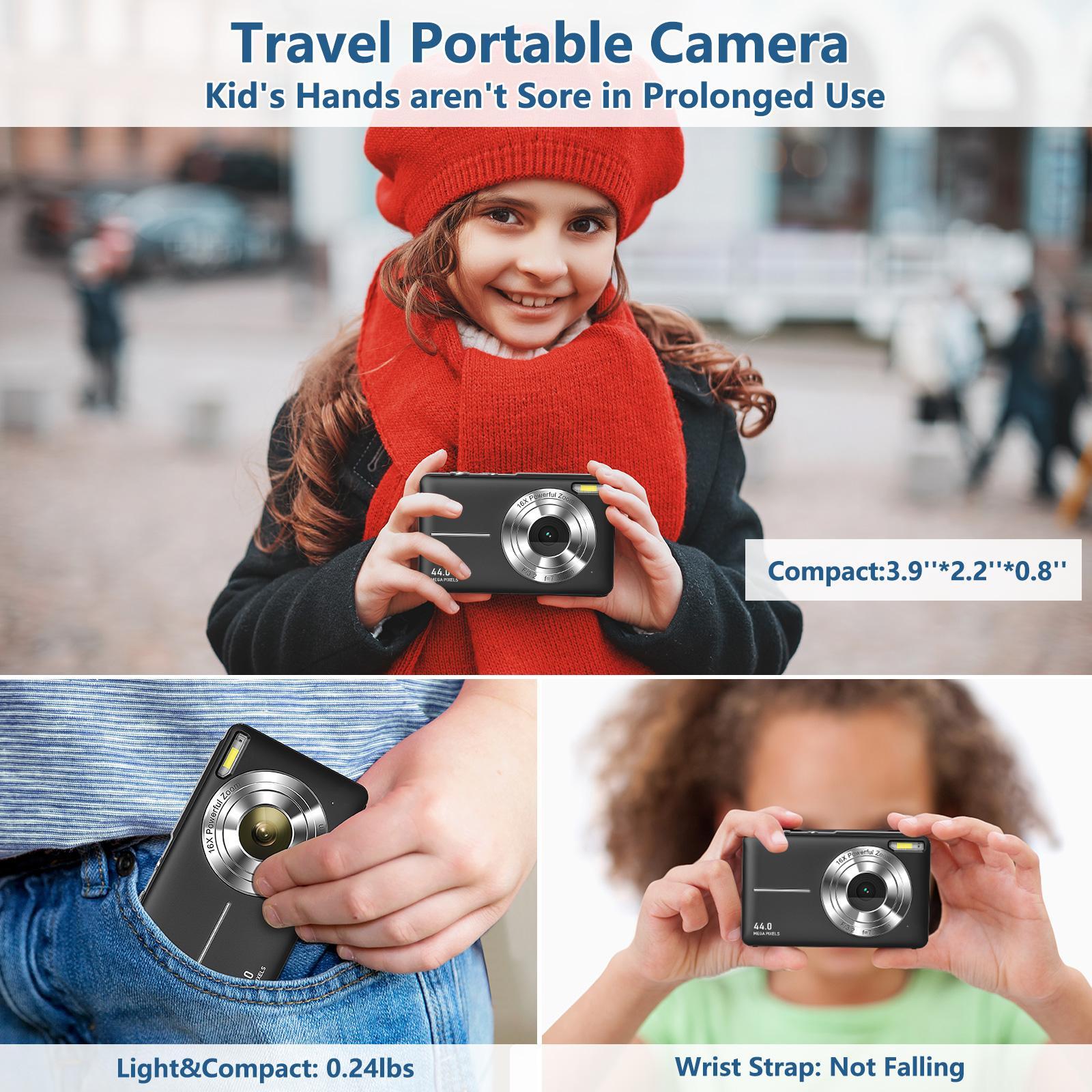Digital Camera with Carrying & Protective Case Set (1 Box), FHD 1080P 44MP Digital Point & Shoot Camera with 2 Rechargeable Batteries, Compact Small Camera for Boys Girls Beginners,Boys & Men gifts