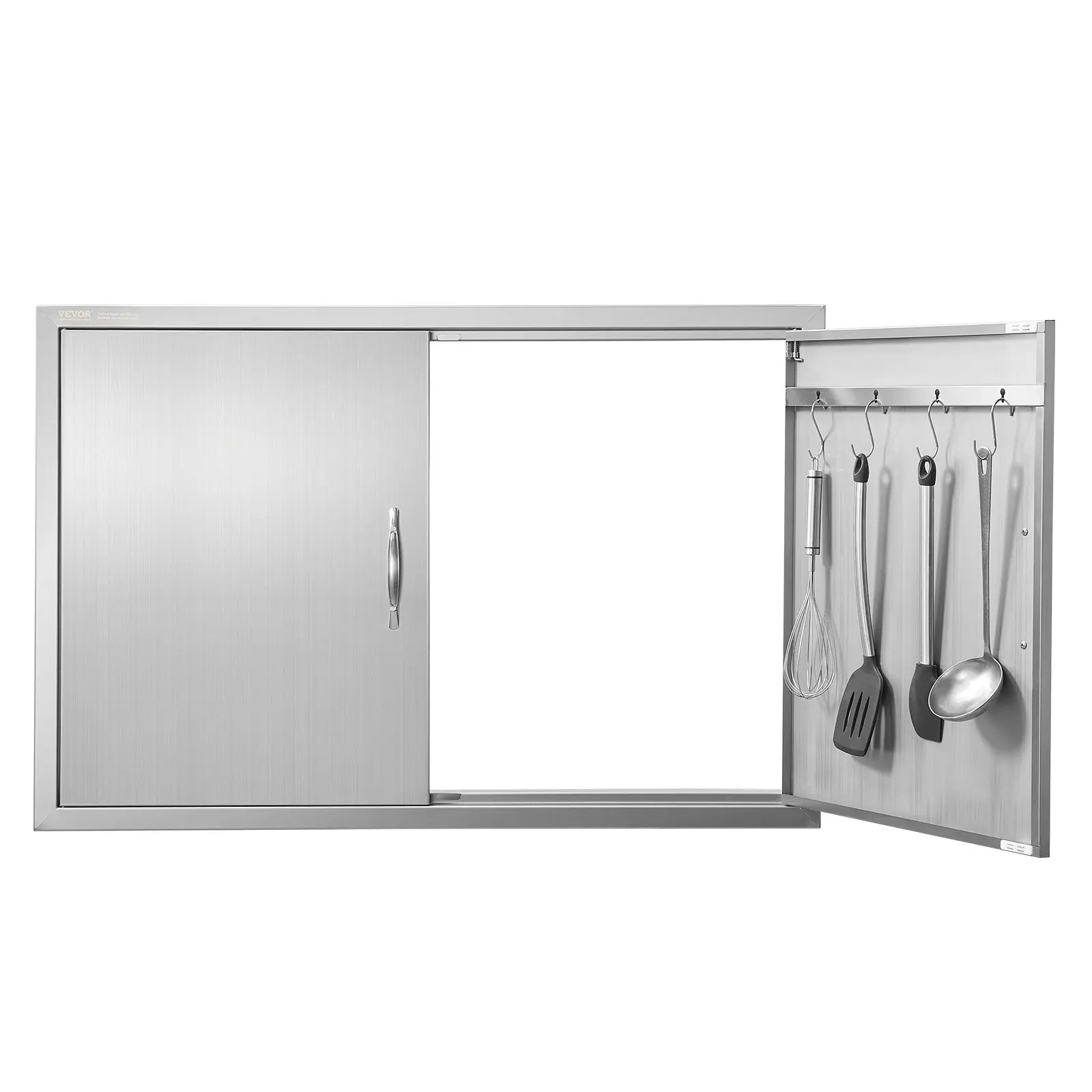 VEVOR BBQ Access Door, 39Wx 26H Inch Double Outdoor Kitchen Door, Stainless Steel Flush Mount Door, Wall Vertical Door with Handles and Hooks, for BBQ Island, Grilling Station, Outside Cabinet