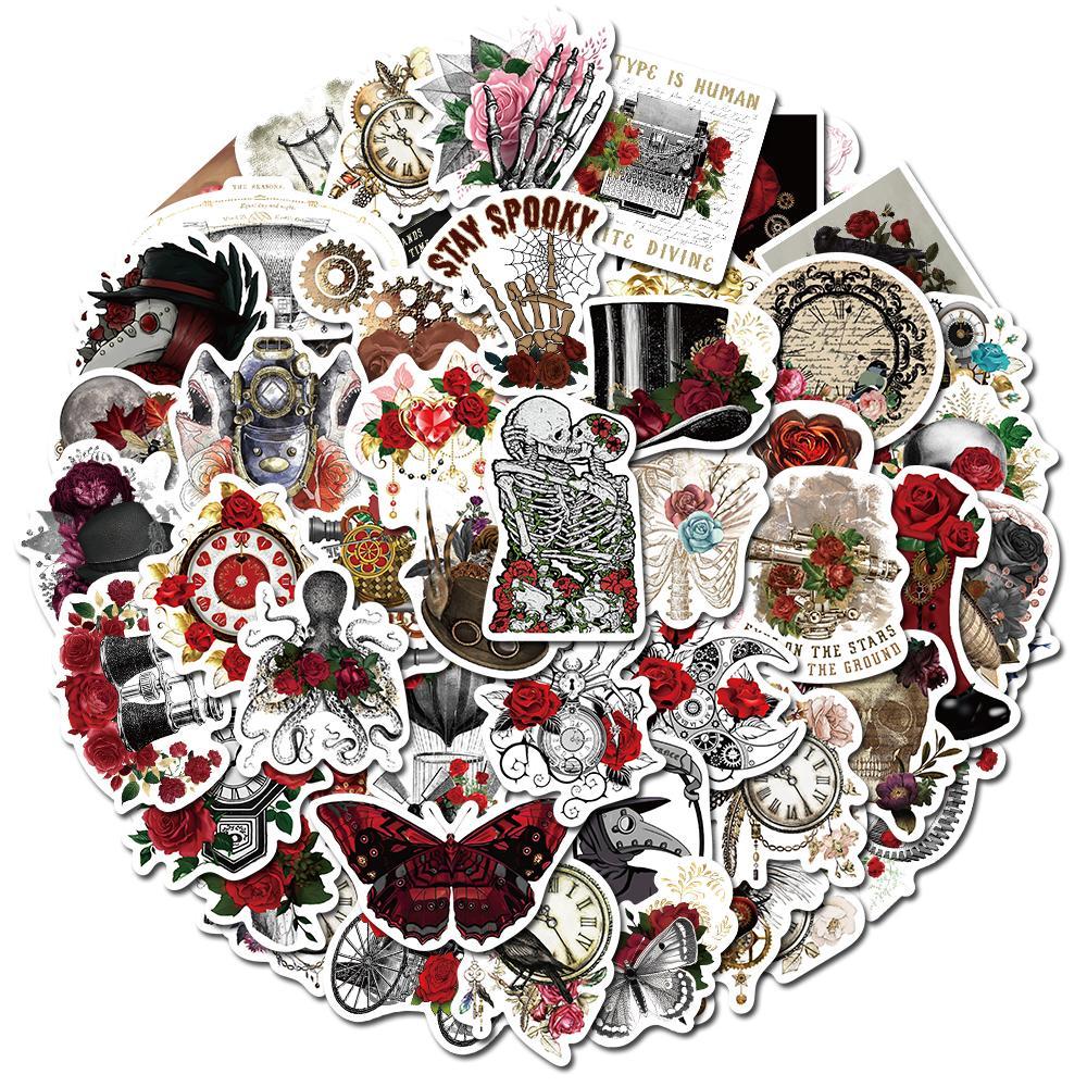Creative Skull & Rose & Ghost Pattern Decal Sticker, 50pcs Waterproof Self Adhesive Decor Paper, Decor Sticker for Gift Greeting Card Water Bottle Laptop Phone