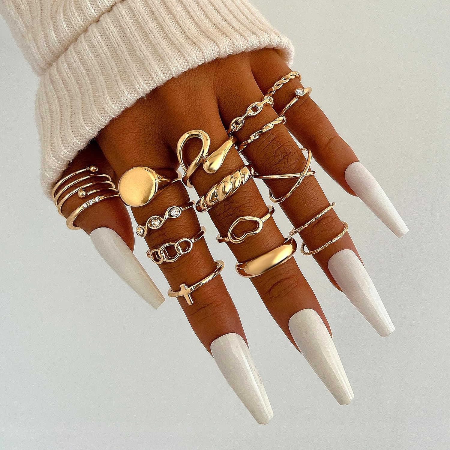 FAXHION 60 Pcs Gold Stackable Rings for Women, Knuckle Rings Chunky Gold Ring Set Dainty Stacking Cute Rings, Multiple Sizes Cute Jewelry Set Gift