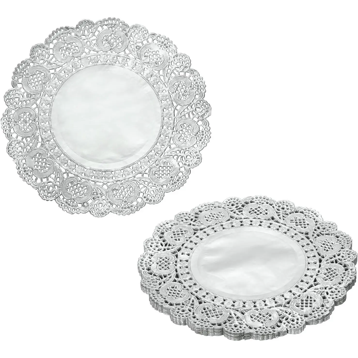 Paper Doilies, Round Lace Paper Placemats Modern Decorative Placemats Table Mats - Fitting for (Baked/Fried Foods/Wedding/Party Decor/DIY), 8" & 50 Pack & Silver