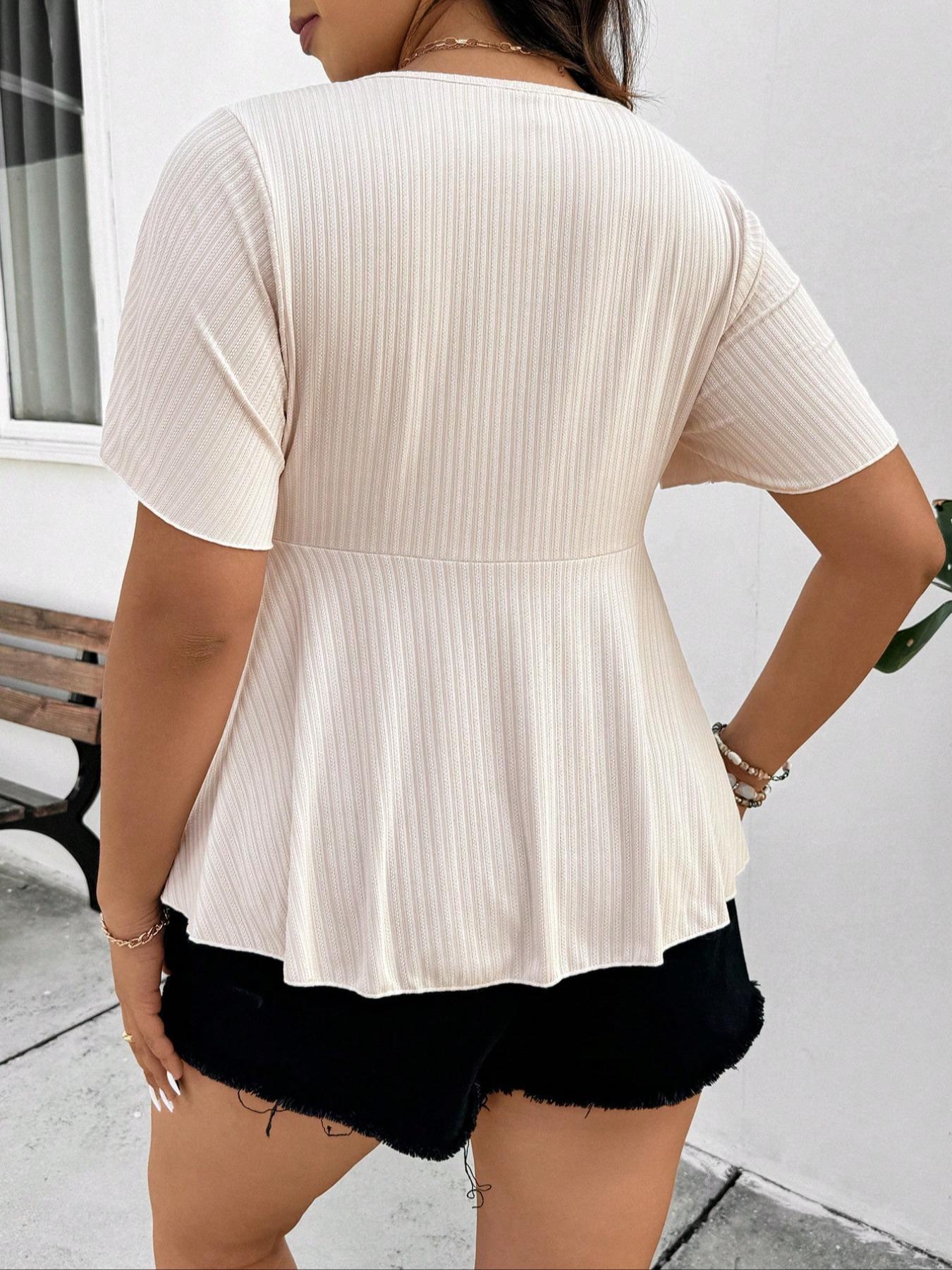 Soft Square Neck Short Sleeve Top, Loose Hem Conceals Belly, Slimming Plain Texture T-Shirt, Casual Fitted Apparel for Women