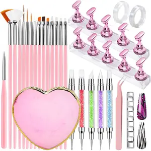 27-Piece Nail Art Brush Set, Nail Art Kit – Includes Magnetic Stands, 15 Multi-Size Brushes, 5 Double-Ended Dotting/Sculpting Pens, Agate-Pattern Palette, Liner Tape, Curved Tweezers & Double-Sided Tape – for Nail Salons, Schools & Home DIY