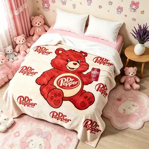 Dr Pepper Funny Bear Flannel Blanket, Soft Warm Lightweight Reversible Fleece Blanket, Decorative Giftable Bedding Throw