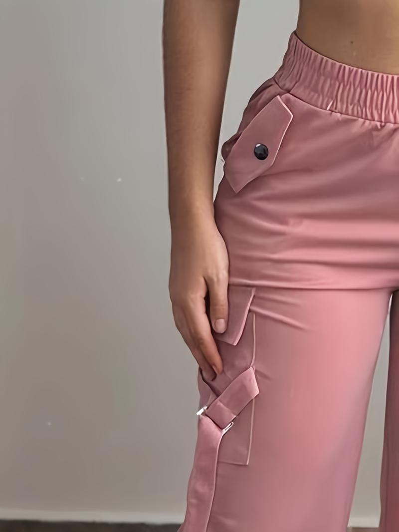 Women's Plain Flap Pocket Cargo Pants, Casual Streetwear Trousers for Daily Wear, Ladies Bottoms for Summer, Casual Sporty Trousers
