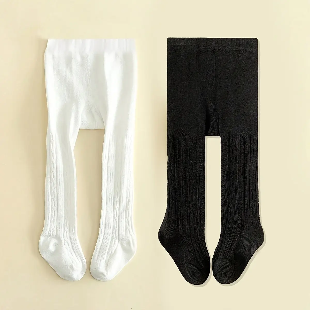 2-pack of ribbed tights, leggings, one-piece stockings, black tights, white tights, solid color pantyhose, suitable for all seasons