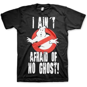 Ghostbusters T Shirt I Aint Afraid Of No Ghost Official Mens Black Ghostbusters "I Ain't Afraid of No Ghost!"Distressed Quote Graphic T-Shirt| Retro 80s Movie Fan Tee