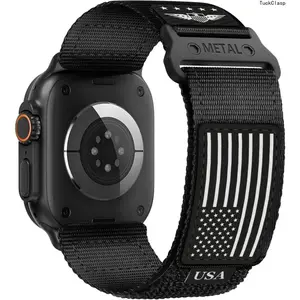 2026 New Rugged Nylon  Band, Compatible with Ultra 2/Ultra 3, Series 11/10/9/8/7/6/5/4/3 & SE, Soft Woven Star-Stripes Flag Wrist Strap for Men, Fits 49mm 46mm 45mm 44mm 42mm iWatch