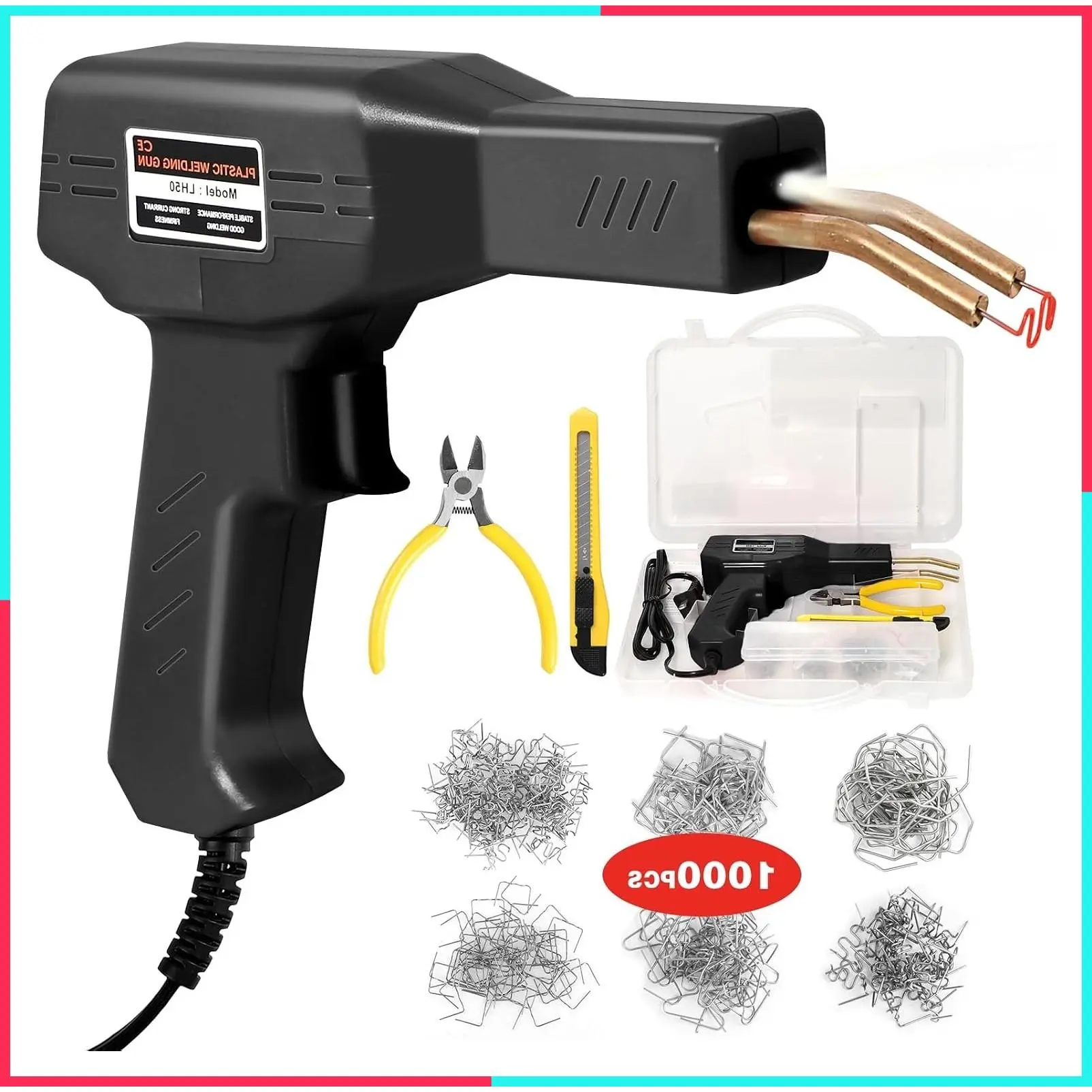 Upgraded Plastic Welder Kit with 1000PCS Staples, Pure Copper Transformer, Rapid Heating Hot Stapler Gun for Car Bumper Repair, Plastic Repair Kit (Black)