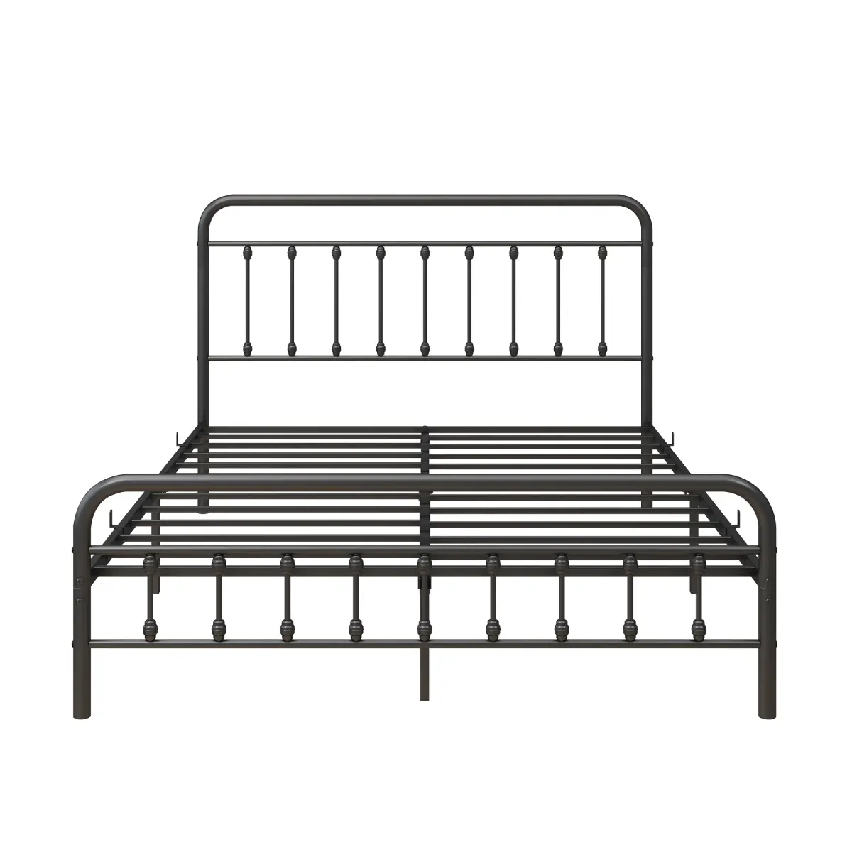 83.54*60.2*43.5 Inch Victorian Queen Size Black Metal Bed Frame with High Curved Headboard, 13 Steel Slats +9 Support Legs Max 450LBS, Anti-Slip No Box Spring Under-Bed Storage Platform Bed