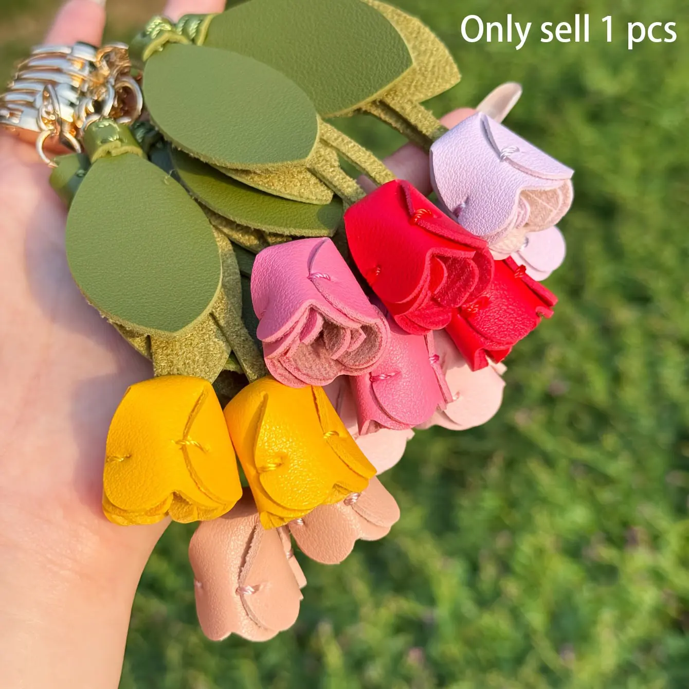 1/20pcs Women's Key Ring, Keychain - Sweet Creative Cute Colorful PU Leather Flower Tulip Pendant, Suitable for Daily Wear with Bags and Clothing