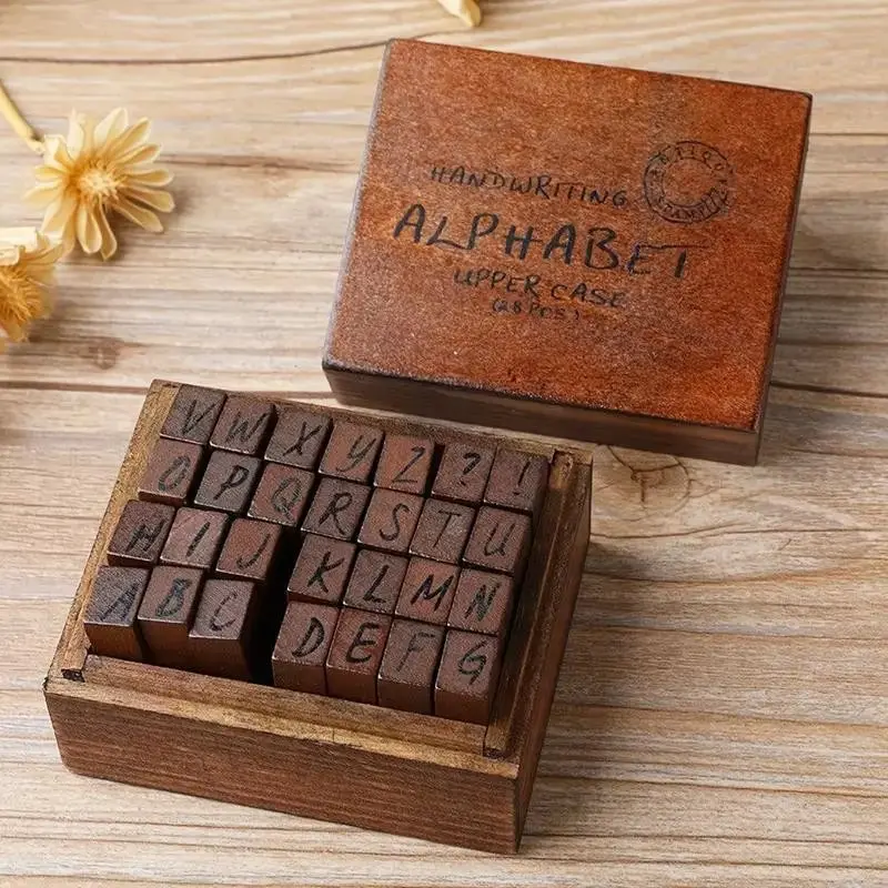 28pcs/Set Cursive Capital Vintage Letters Stamps, DIY Scrapbook Decoration Stamps, Creative Index Dividers