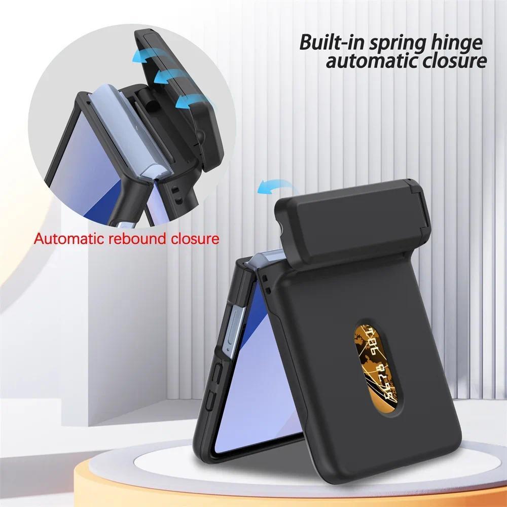 Hard Cover For Samsung Galaxy Z Flip 7 fe 6 5 Flip7 Flip6 Flip5 5G Phone Case with Card Kickstand Hinge Protection