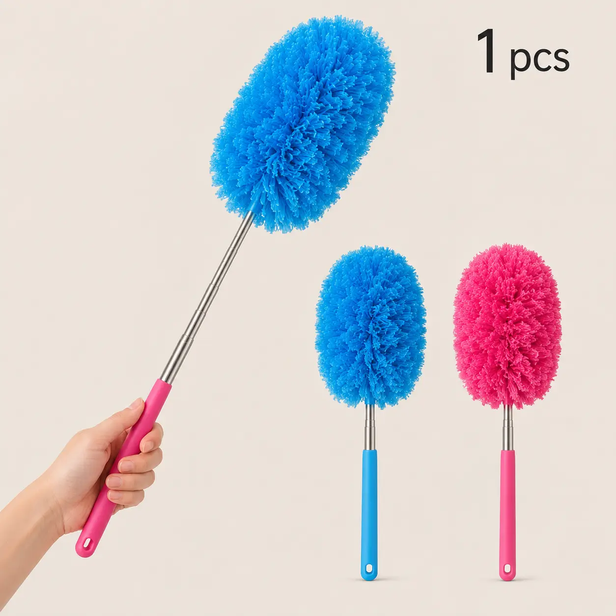 Reusable Microfiber Duster with Adjustable Telescopic Pole, Lightweight Cleaner for High Ceilings, Window Blinds, AC Vents & Cobwebs, Fan Blades