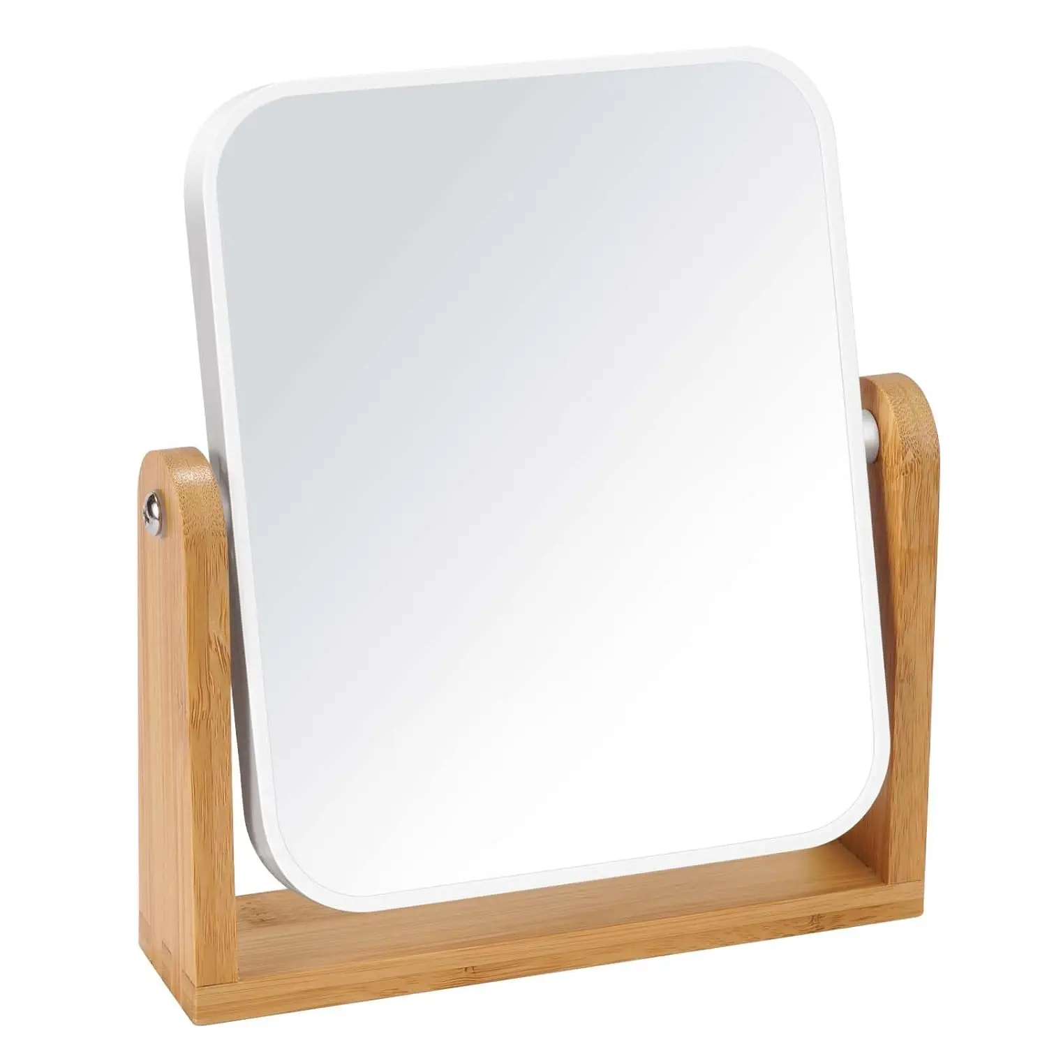 8 In Decorative Vanity Makeup Glass Mirror with Bamboo Wood Stand, Double-Sided 360-Degree Swivel Magnifying Design, Portable Tabletop Organizer for Home Use, Gift Idea for Makeup Prep