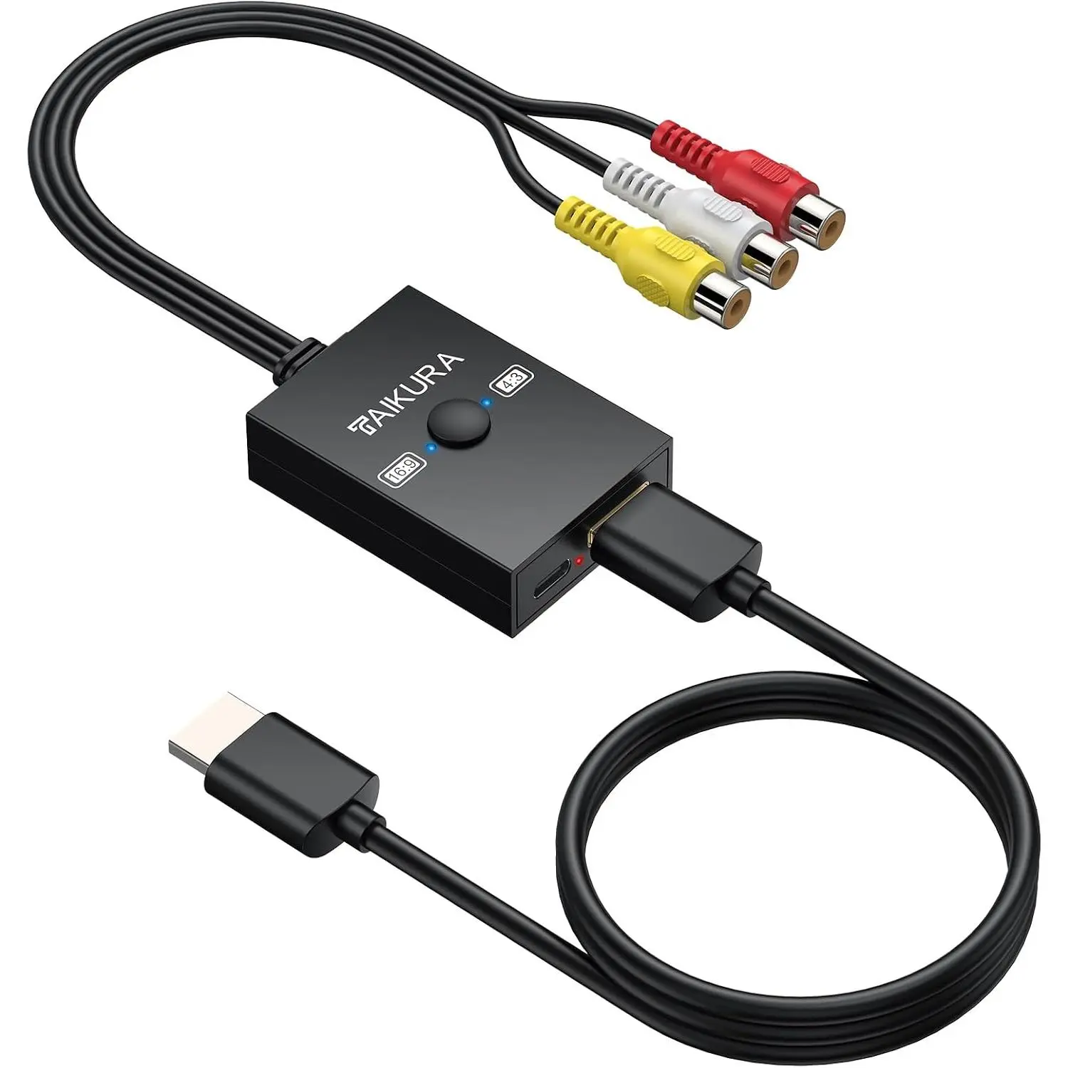 RCA to HDMI Converter with 4:3/16:9 Switch, 1080P AV Composite Video Adapter with HDMI and USB Cables, Supports PAL/NTSC for Wii PS2 DVD VHS to HDTV or Monitor