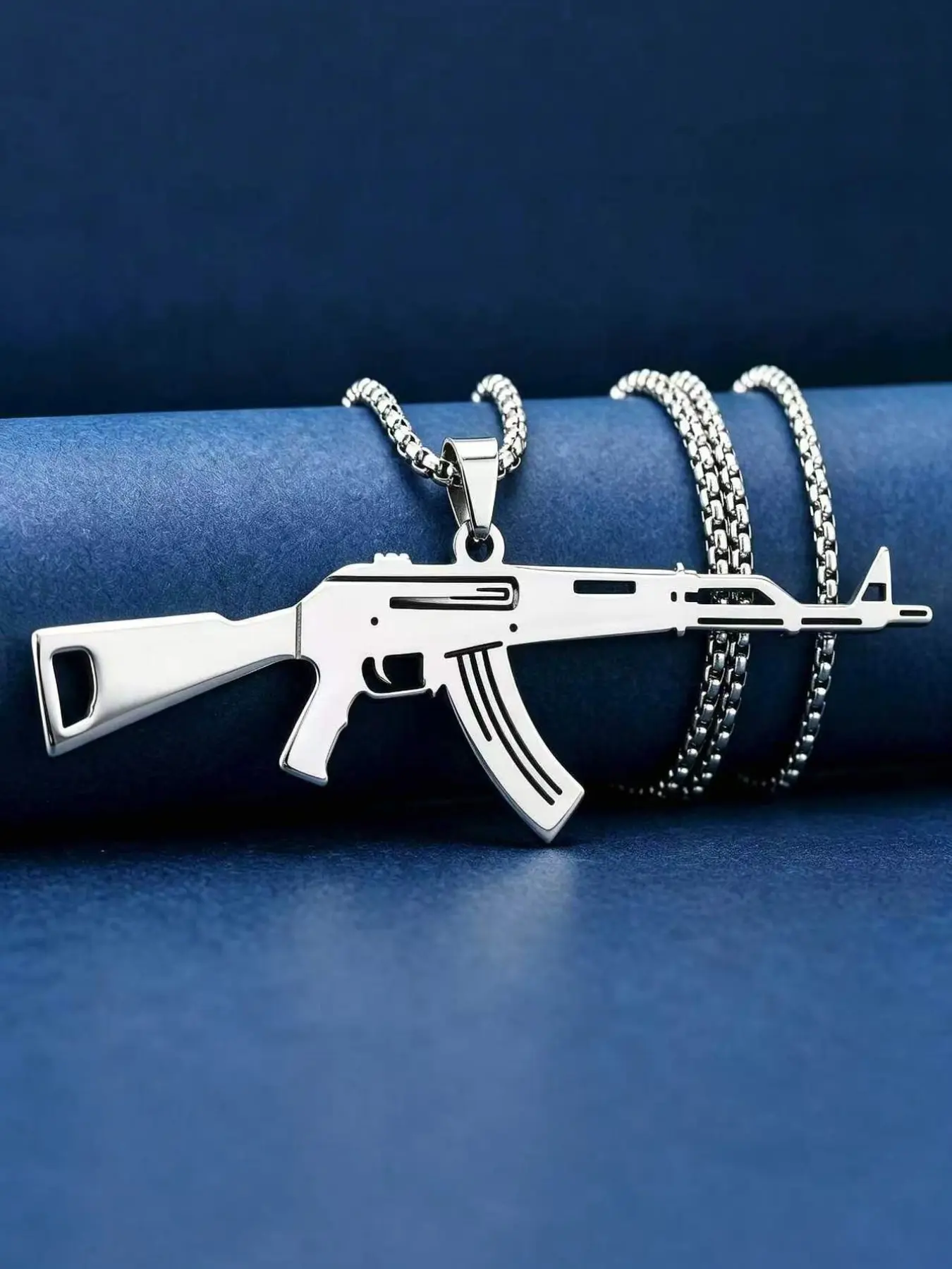 Stainless Steel Ak Rifle Pendant Necklace, Hip Hop Gun Shape Streetwear Punk Jewelry Gift, Suitable for Men and Teens