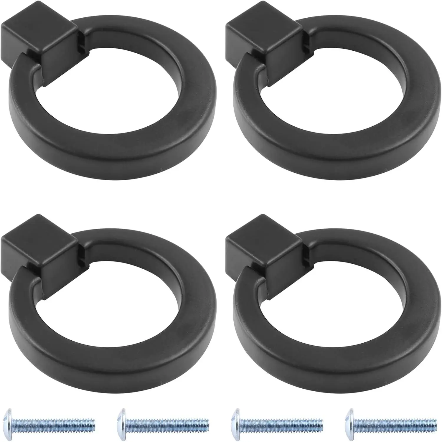 4 count 1.9" x 1.6" Zinc Alloy Cabinet Ring Knobs,Drawer Ring Pulls,Single Hole Dresser Ring Handles with Screws for Kitchen & Furniture (Matte Black)