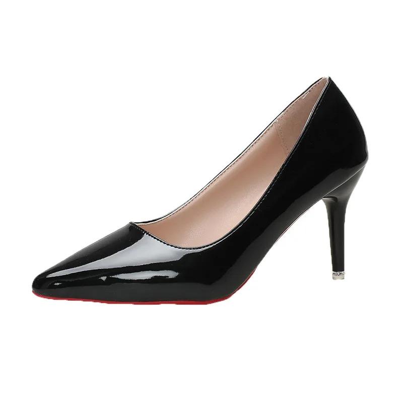 2025 Red Bottom Women Heels Classic Ladies Pumps Autumn Soft Leather Dress Heel Shoes Women Banquet Heels Slim Black Patent Leather Heels/S