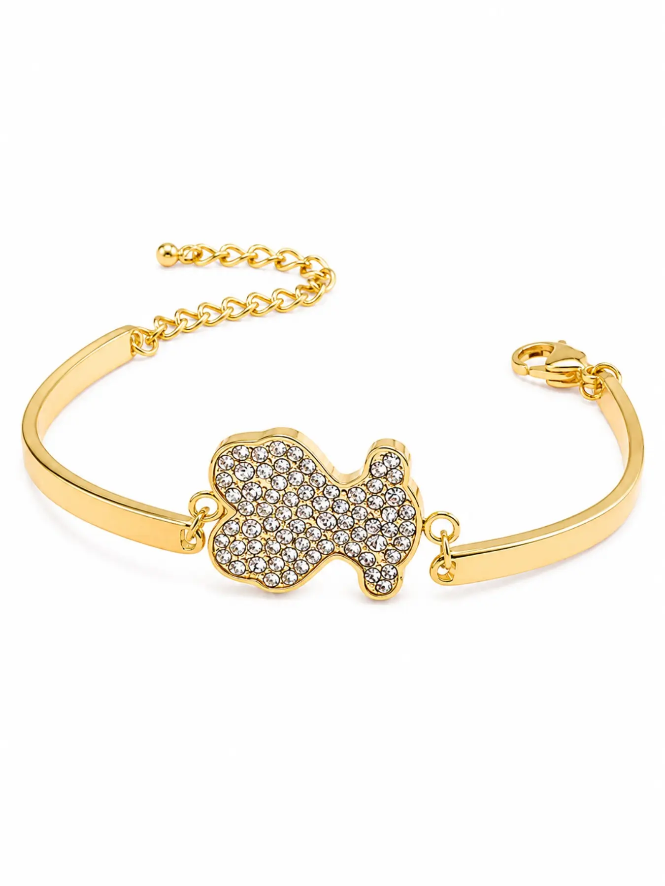 Women's Stainless Steel Bear Bracelet, Exquisite Bangle, Elegant Animal Pattern Bangle with Lobster Clasp, and Silver Color Options