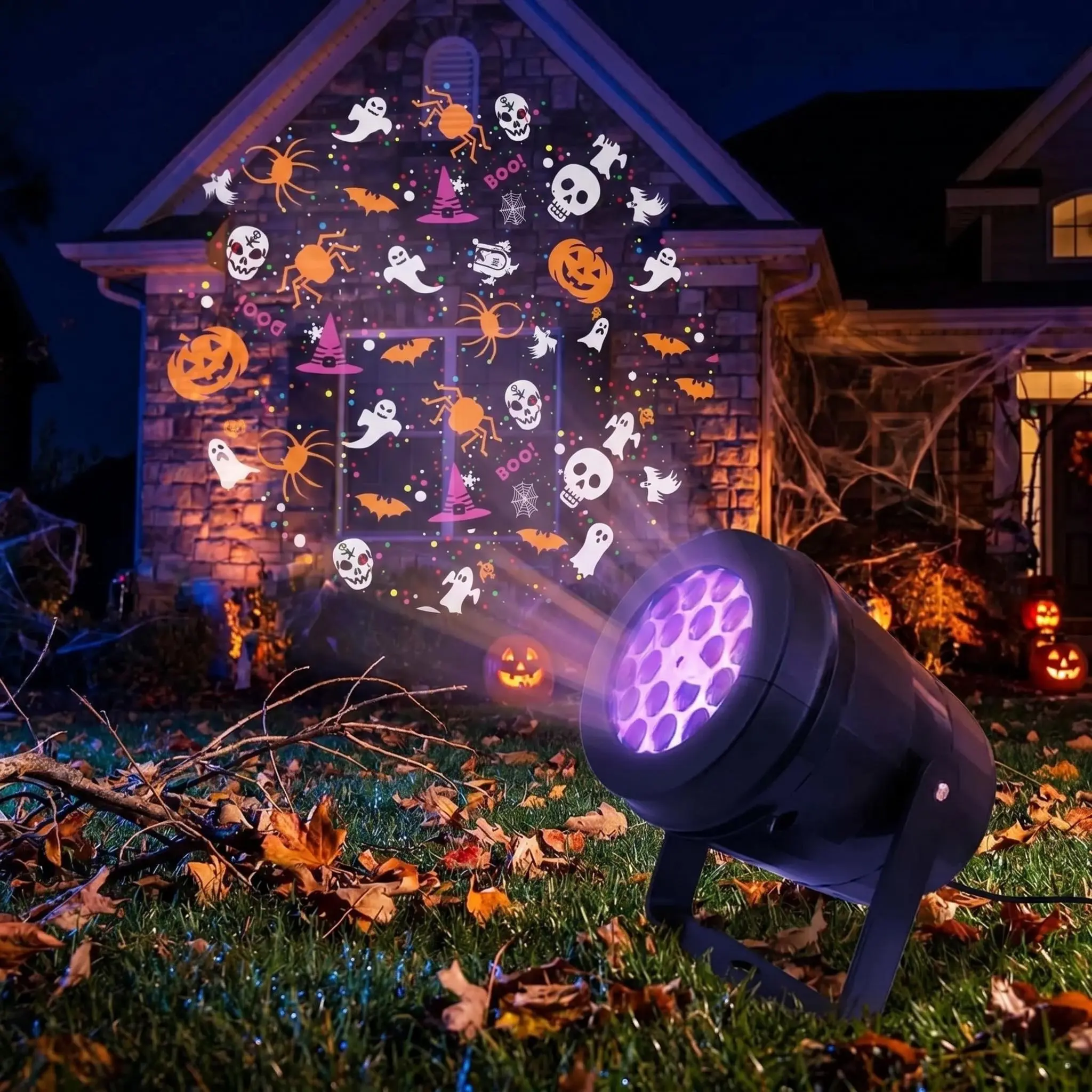 Halloween Theme Projector Light, USB Powered, Plug and Play, Pumpkin Ghost Spider Patterns, Party Garden Festival Decorations