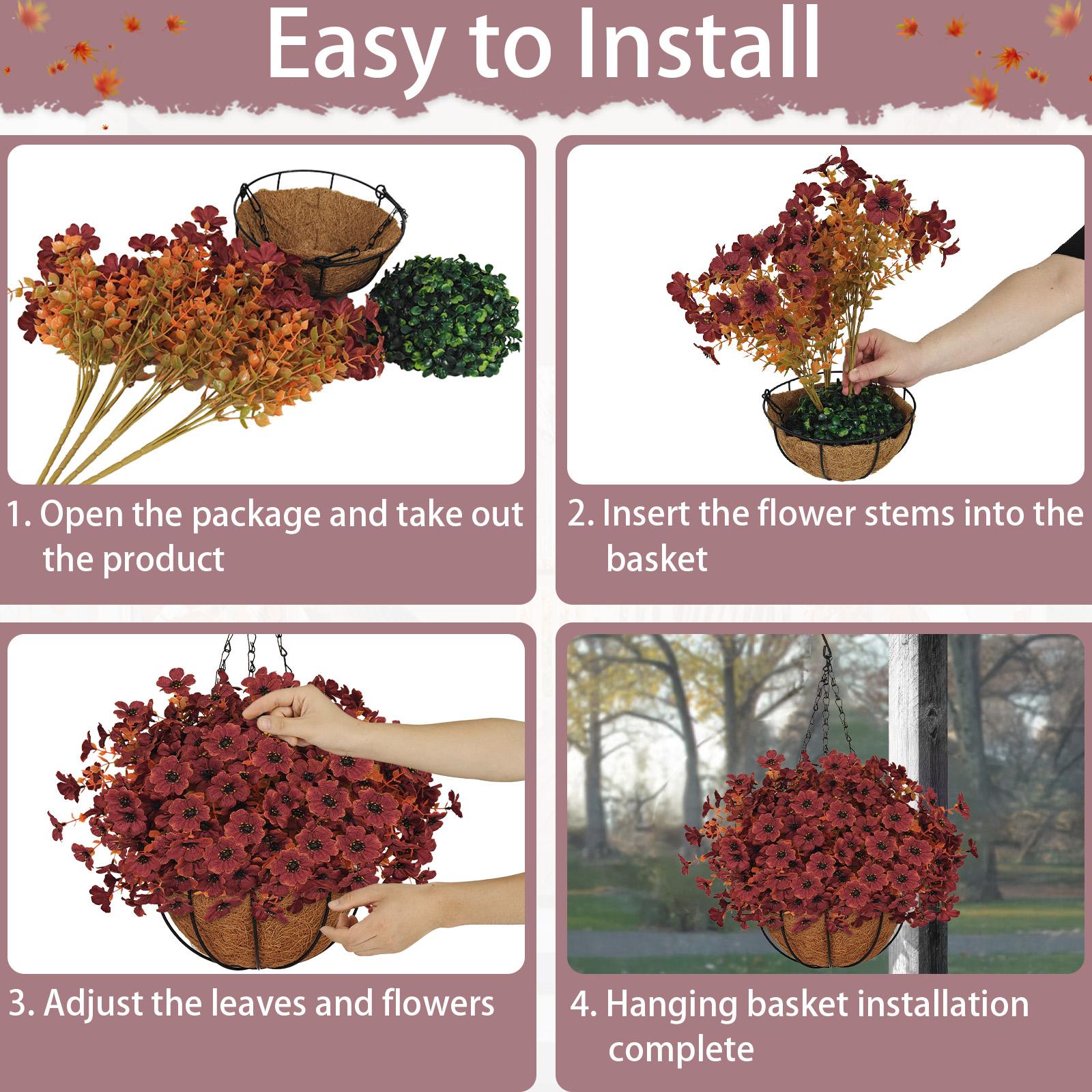 Autumn Outdoor Artificial Flower Hanging Basket, Porch Garden Decoration, Durable & Weather-Resistant, Perfect for Fall Decor