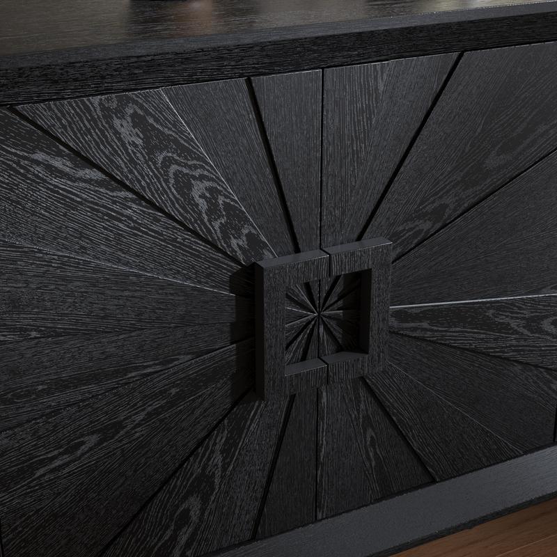 Sideboard Buffet Cabinet, 60" Large Accent Credenza Cabinet with Sunburst 4 Doors & Adjustable Shelf for Living Room, Rustic Brown Kitchen Buffet Table with Storage, TV Stand Media Console