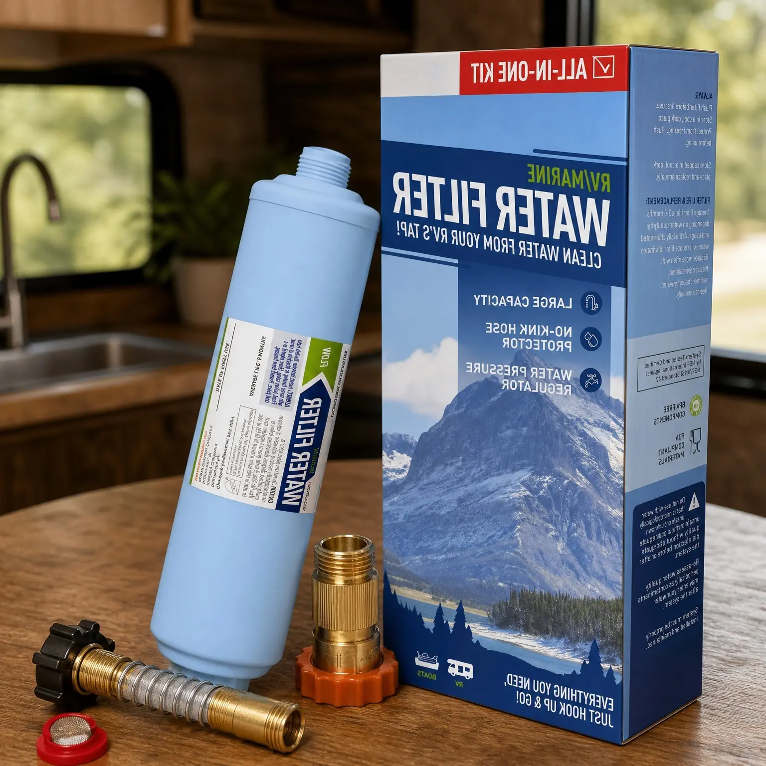 RV Water Filter with Pressure Regulator Kit - Inline Fresh Drinking Hose Filtration System, Essential Camper Accessories for Inside & Outside, Camping Must HavesGift