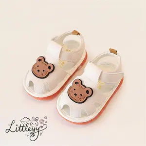 Unisex Baby Summer Squeaky Sandals With Cute Bear Pattern Non-Slip First Walking Shoes For Newborns And Toddlers