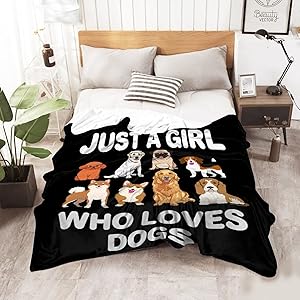 Dog Custom Name for Girls Women Blanket Just a Girl Who Loves Dogs Lightweight Throws Gift for Birthday Graduation Christmas Super Soft Flannel Blankets for Sofa-with 4 Sizes