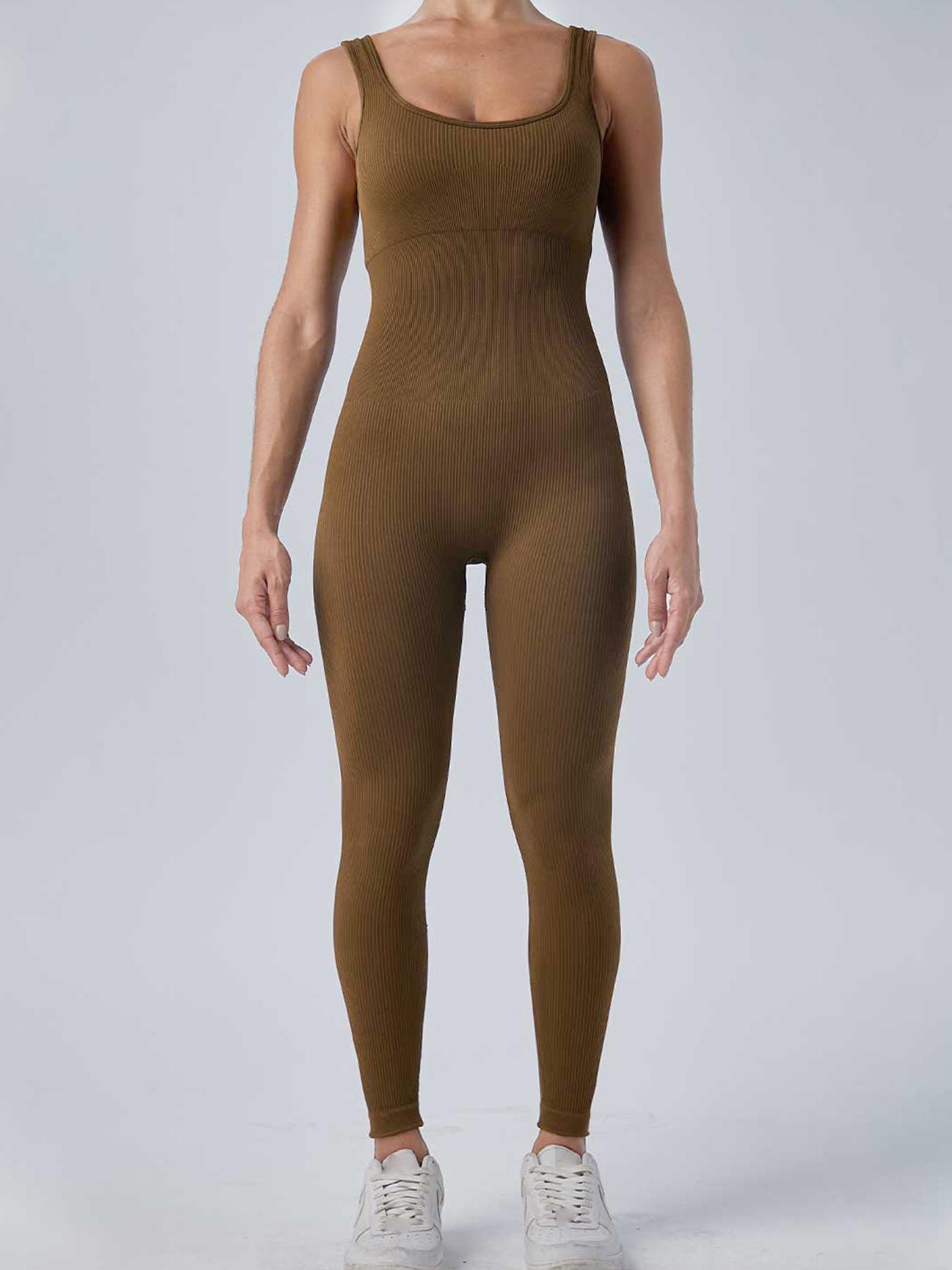 Women's Seamless One-Piece Hip Lift Crew Neck Tummy Control Jumpsuit with Tank Top, Tummy Control Dance & Fitness & Workout Set, Stretch Sportswear for Outdoor Activities