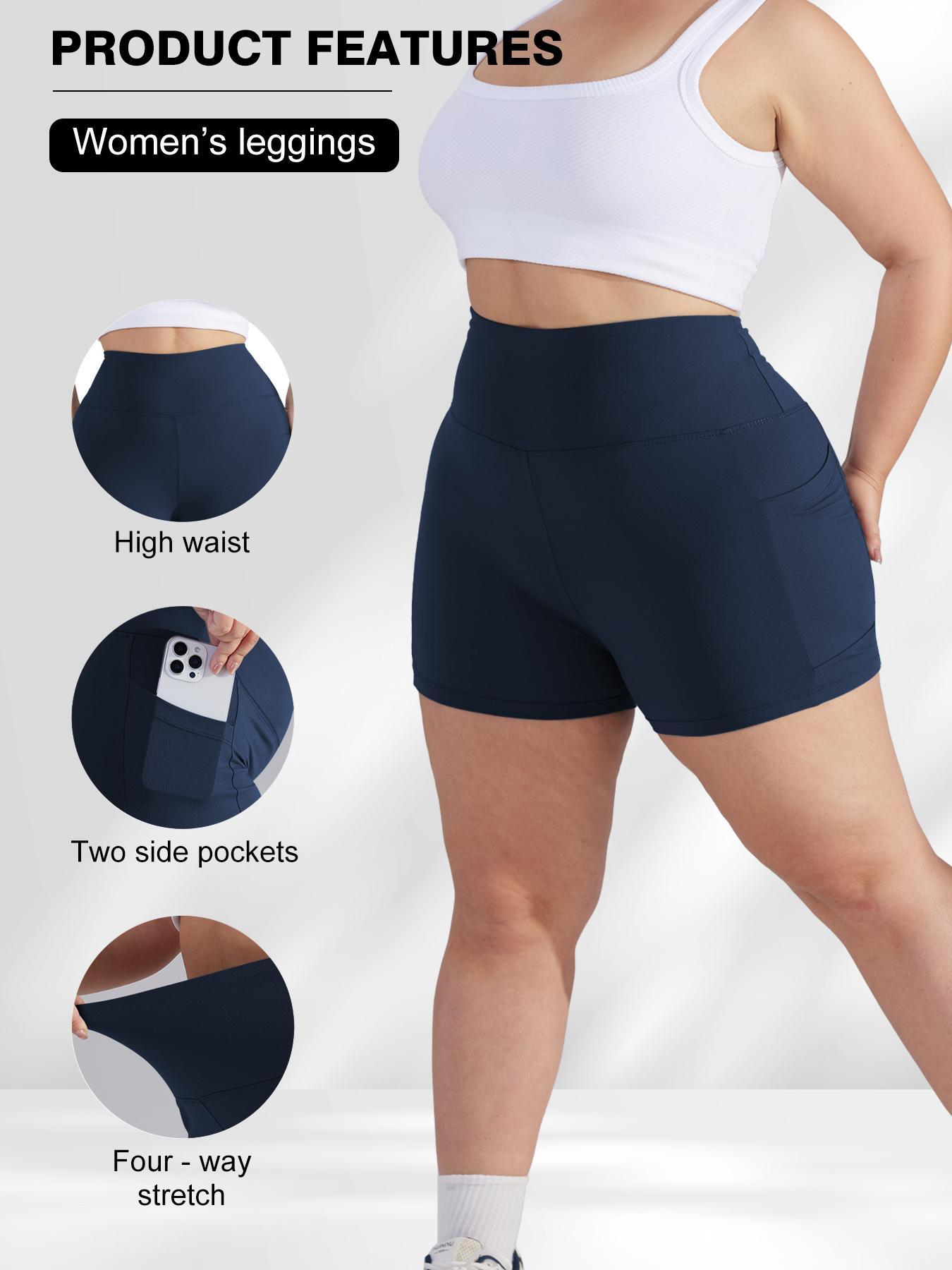 [Plus Size] High Waist Pocket Skinny Shorts, Casual Comfy Breathable Short Leggings for Daily Wear, Women's Bottoms for Summer, Athletic Lounge Shorts