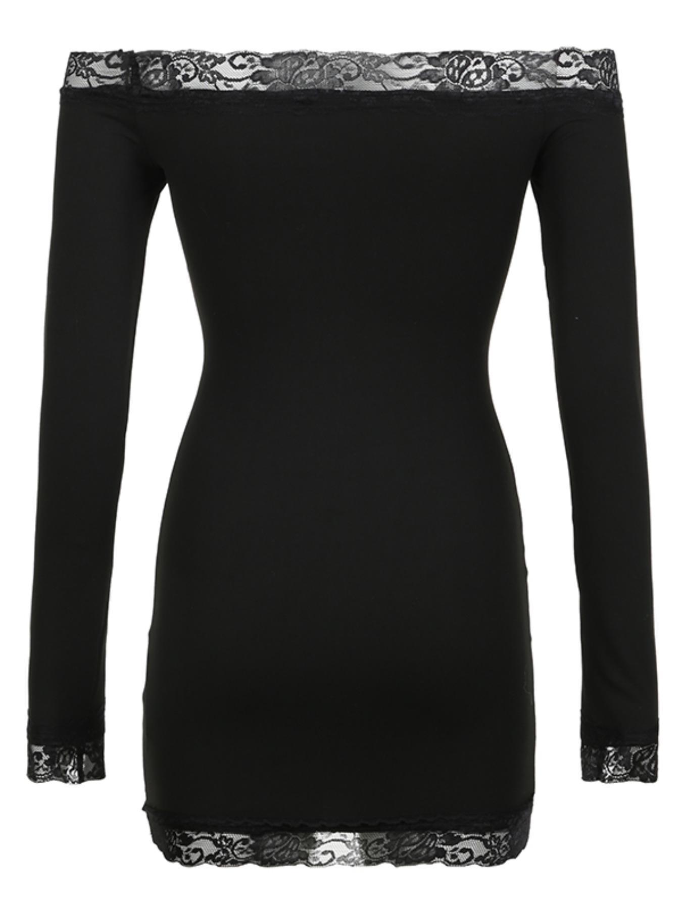 Women's Contrast Lace Off Shoulder Bodycon Party Dress, Elegant Long Sleeve Mini Dress for Parties, Clubs and Dating, Ladies Spring & Fall Clothes, Valentine's Day Gift for Her