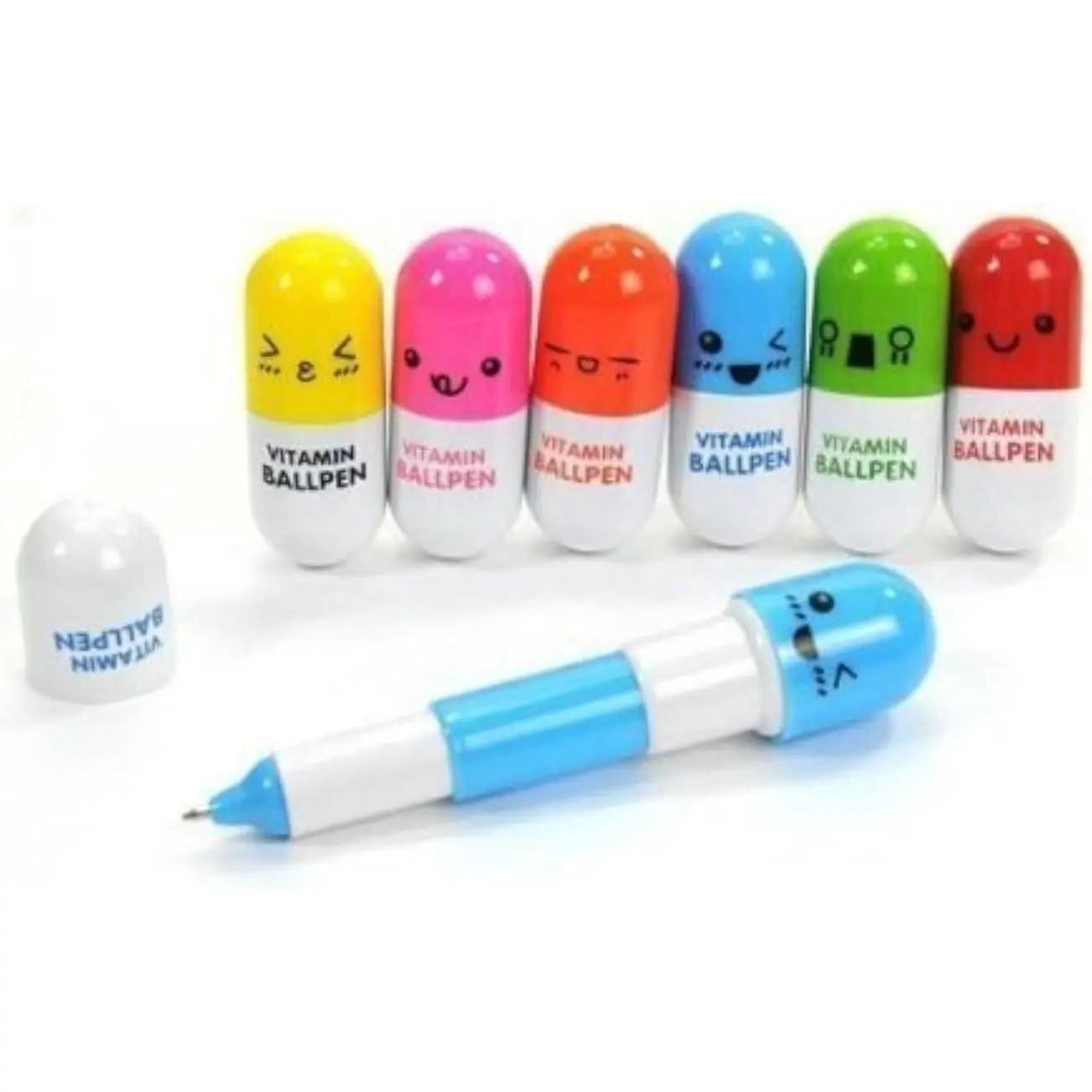 24 count Vitamin  Ballpoint Pen, Novelty Retractable  Ball pen with Smiling  Cute Cartoon Emotion