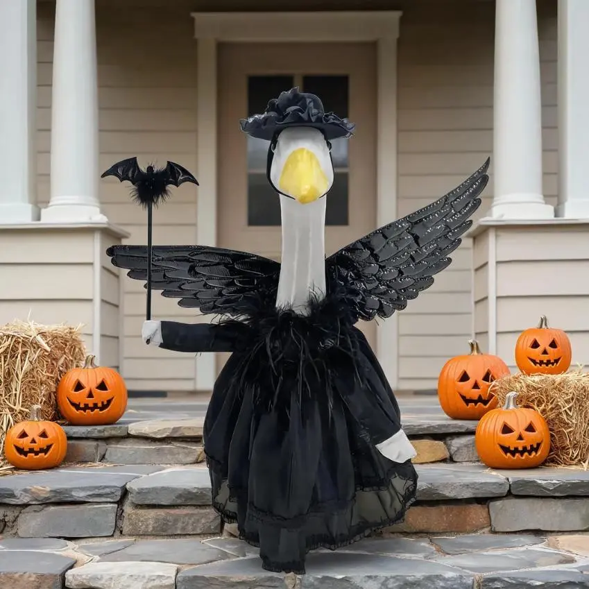 23-Inch Porch Goose Statue Costumes - Magical, Lightweight Halloween Outdoor Decor Accessory with Spooky, Funny Ghost, Pumpkin, Witch Designs