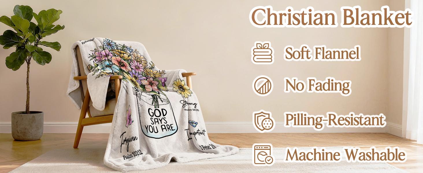 Christian Blanket with Flowers, Christian Gifts for Women, Birthday Gifts for Women, Spiritual Baptism Religious Gifts for Sister, Mom, Daughter, Teen Girls, Bestie, Soft Throw Blankets