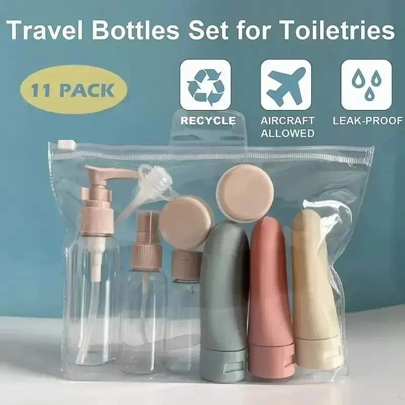 11 piece travel split bottle toiletries travel liquid container portable tools reusable spray lotion shampoo