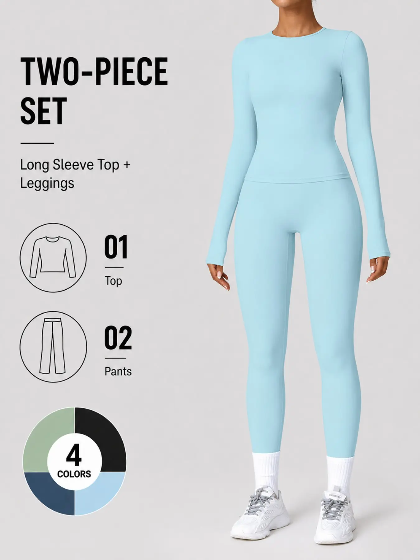 Casual Solid Color Sportswear Set, Long Sleeve Top and Tight Pants, Ideal for Yoga, Pilates, Running, Fitness, Aerobics, Light Sports, Commuting