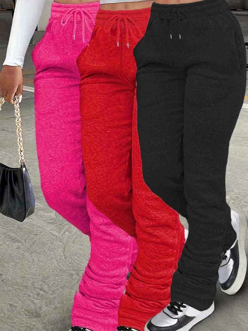 Women's Plain Pocket Drawstring Sweatpants, Casual Comfy Elastic Waist Jogger Pants for Daily Wear, Drawstring Stackable Pants for Tall Girl, Baggy Pants, Sweatpants for Women, Ladies Bottoms for All Seasons, Jogger Pants for Women, Baggy Jogging Pants